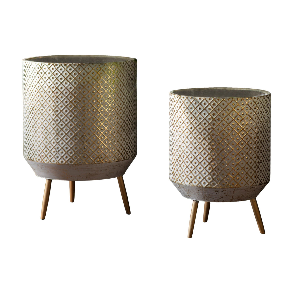 Amelia Diamond-Pattern Planter Set of 2 – Gold