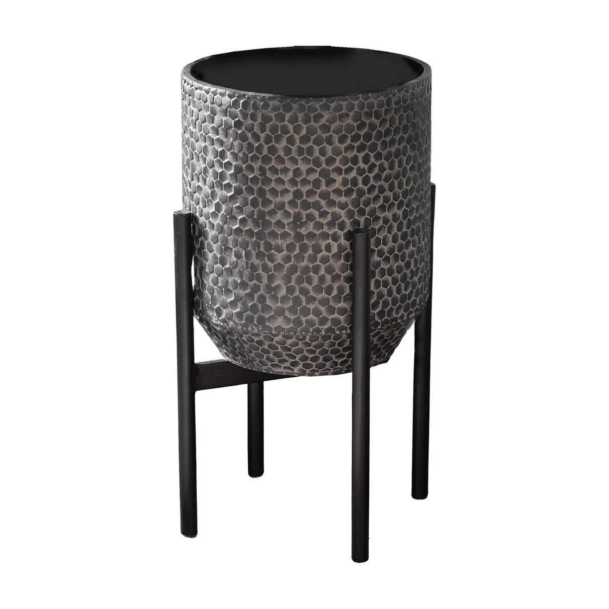 Anders Honeycomb Metal Planter with Stand – Black