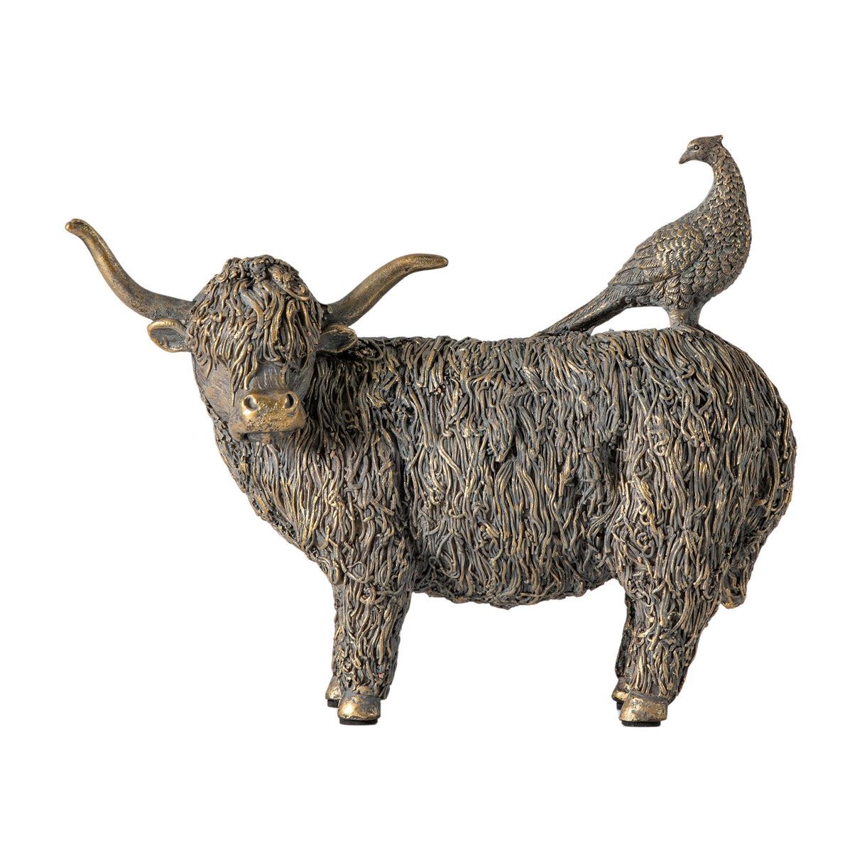 Highland Cow and Pheasant Sculpture – Bronze