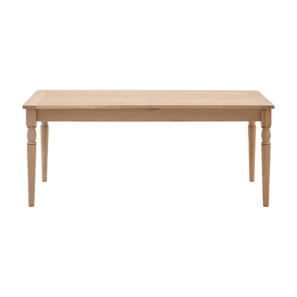 Gallery Direct Etvorne Extending Dining Table in natural oak with turned legs and butterfly leaf top, shown on a plain white background.