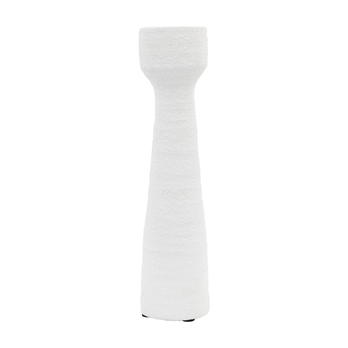 Gallery Direct Luvane Textured Candlestick in white ceramic with a tall tapered column and broad candle cup, shown on a plain white background.