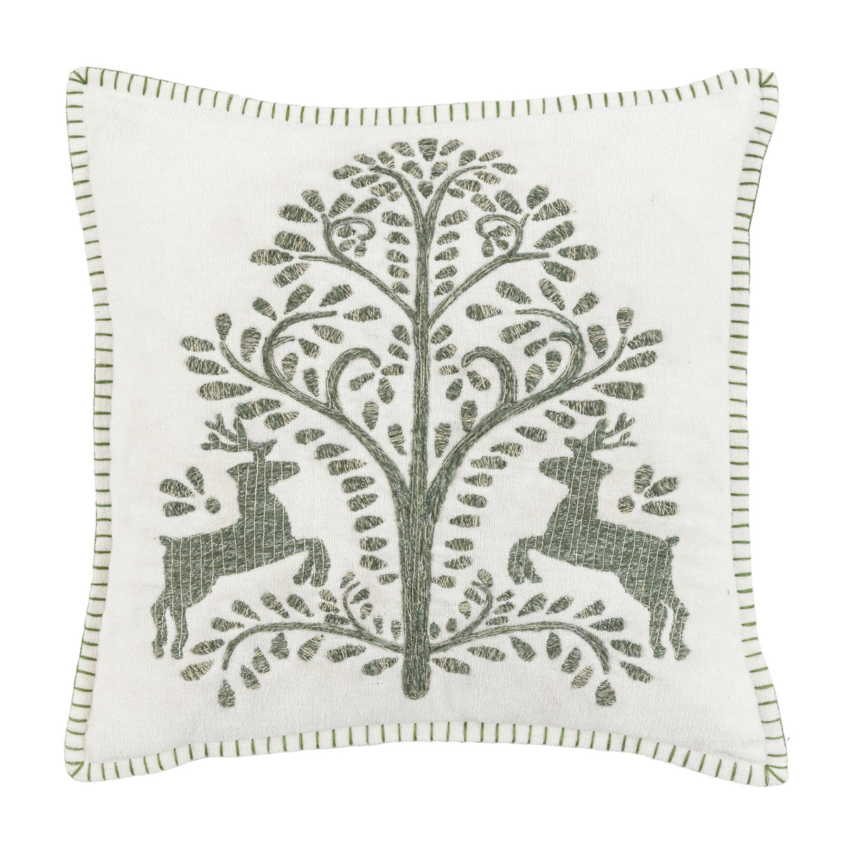 Woodland Tree Embroidered Cushion – Green