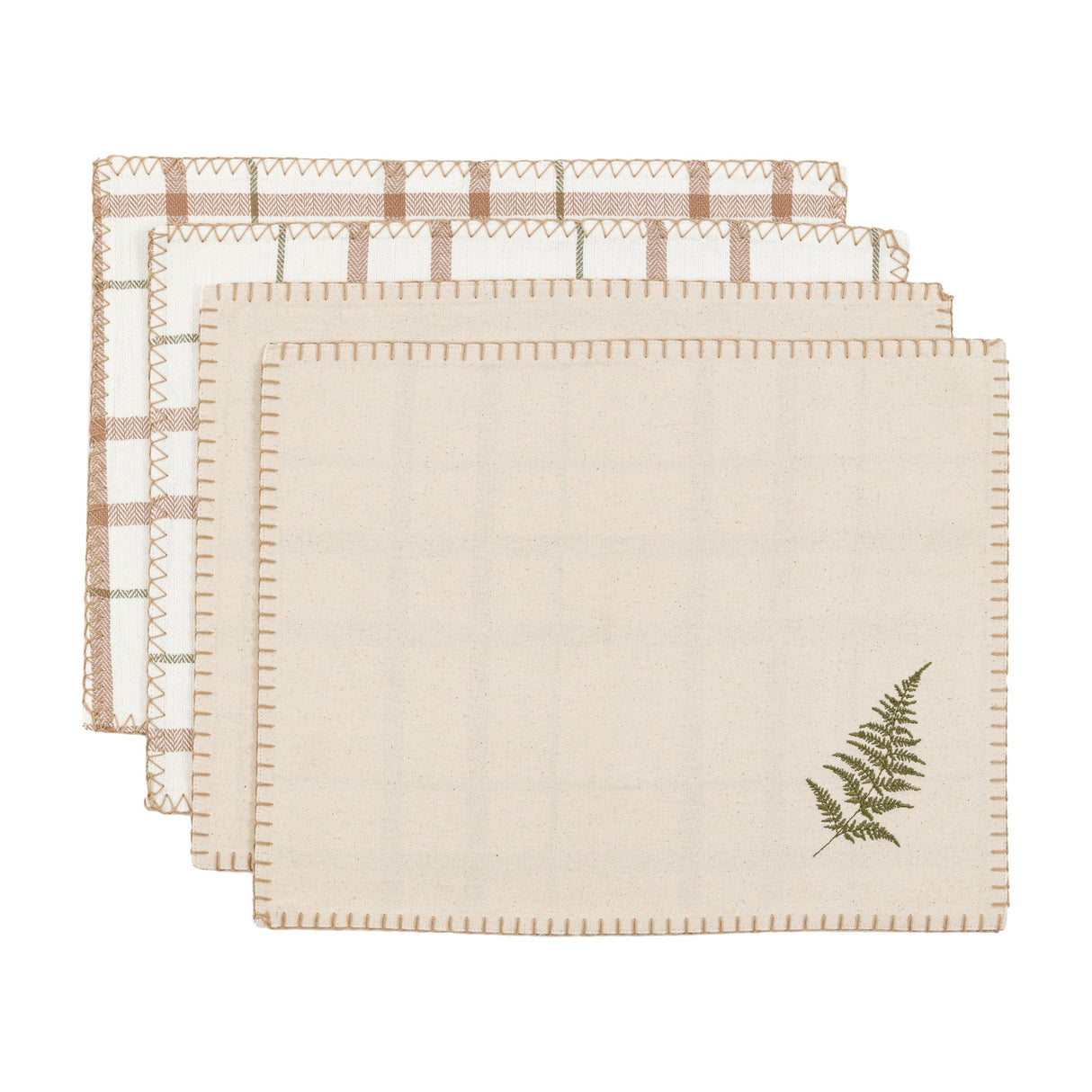 Woodland Festive Fern and Check Placemats Set of 4 – Natural