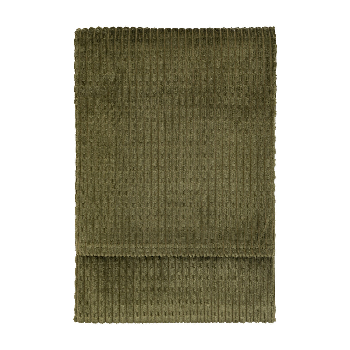 Gallery Direct Winsvorne Waffle Flannel Throw in olive green, folded to show the ribbed waffle texture and flannel finish on a white background.