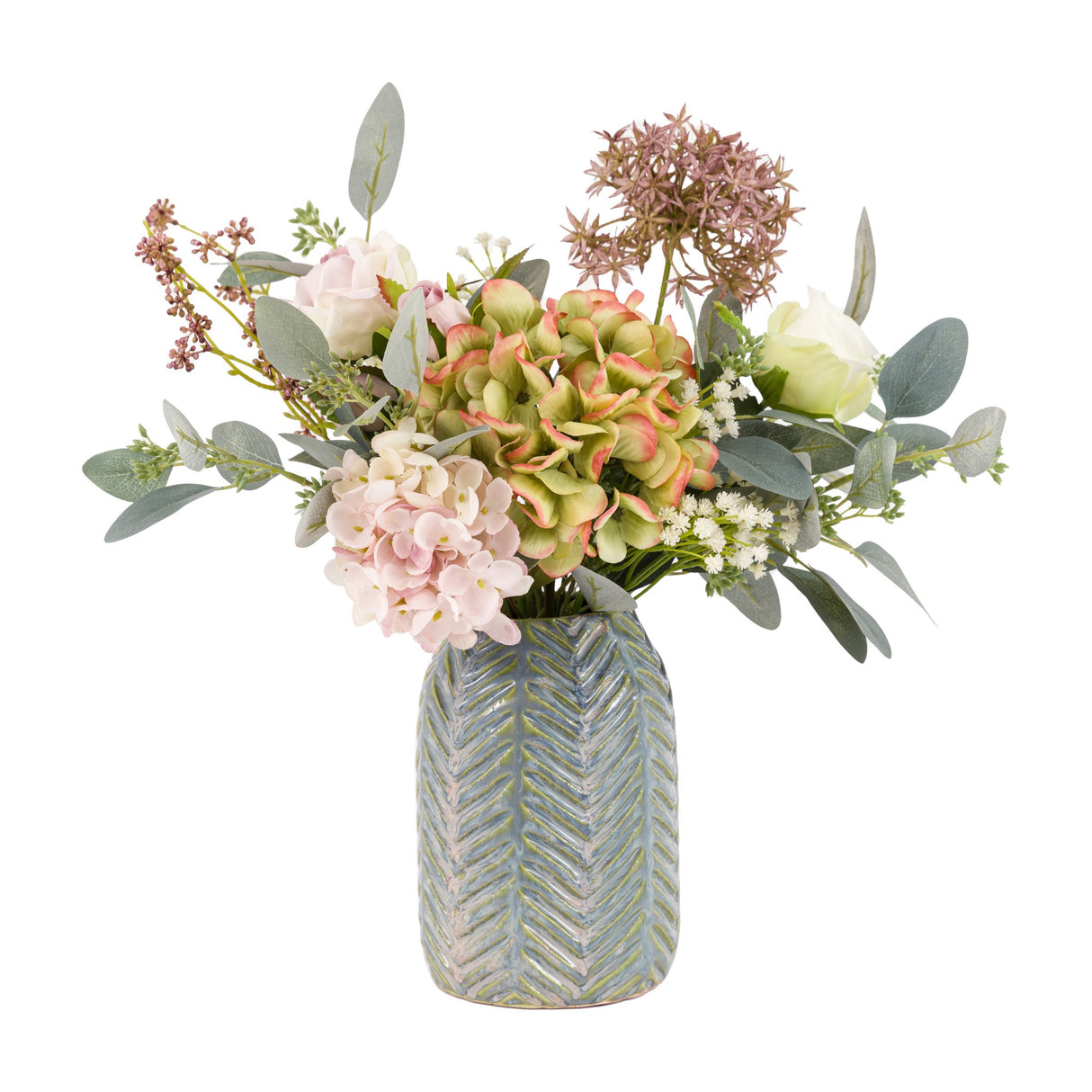 Artificial Hydrangea Arrangement in Ceramic Vase – Blue