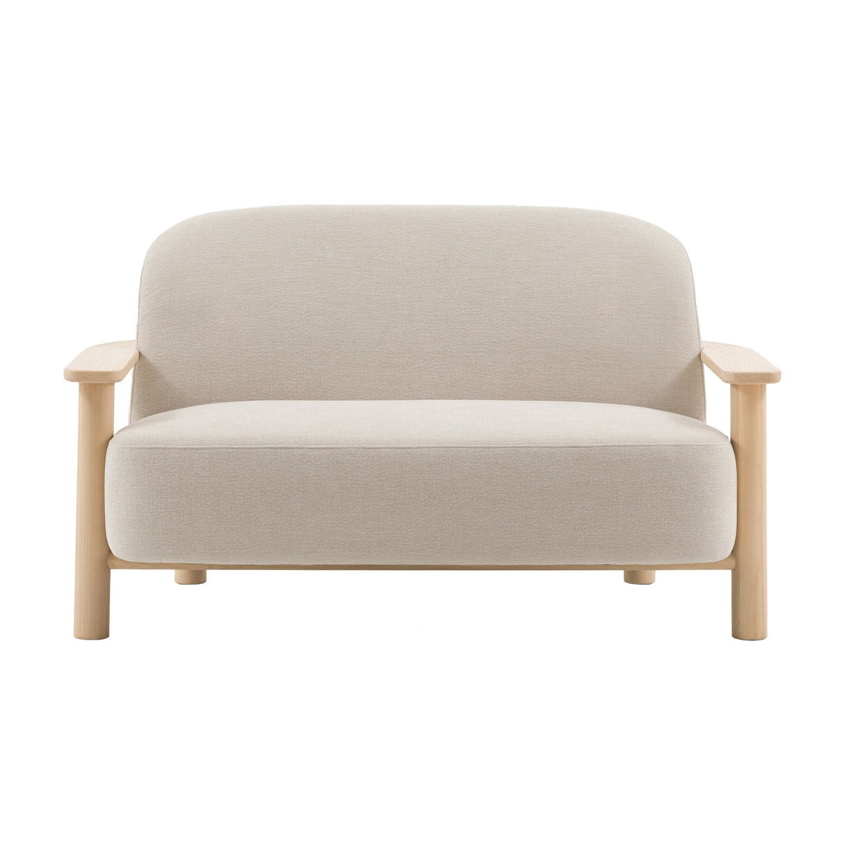 Gallery Direct Husvane 2 Seater Sofa in Willow Dusty woven fabric with curved back, flat ash armrests and turned cylindrical legs on a white background.