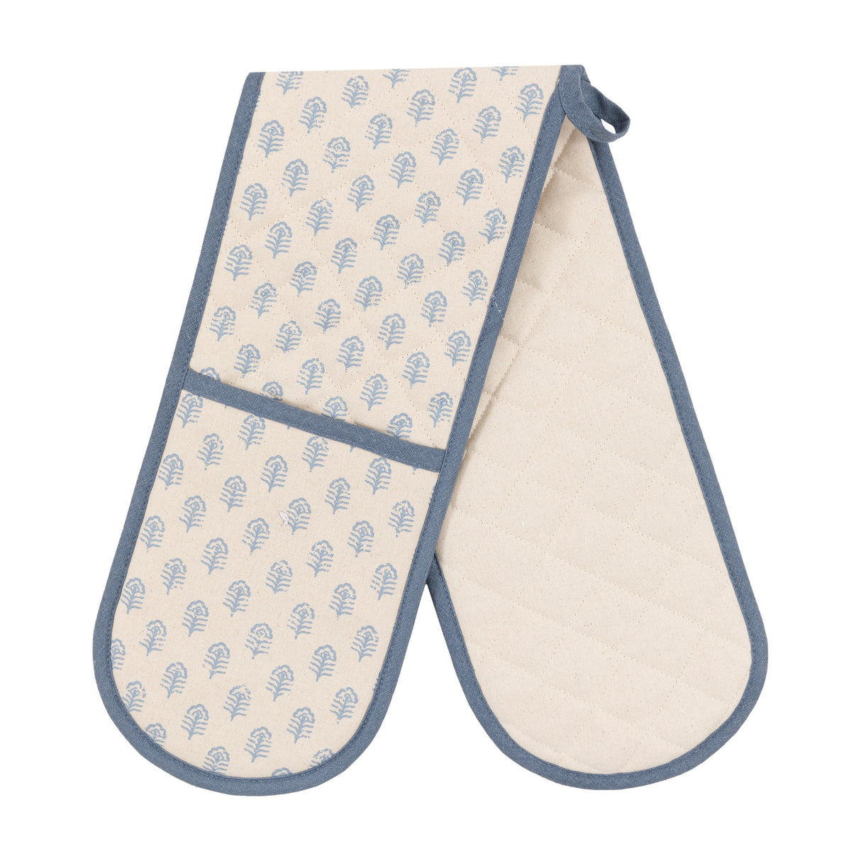 Fleur Floral Stamp Double Oven Glove – Blue
