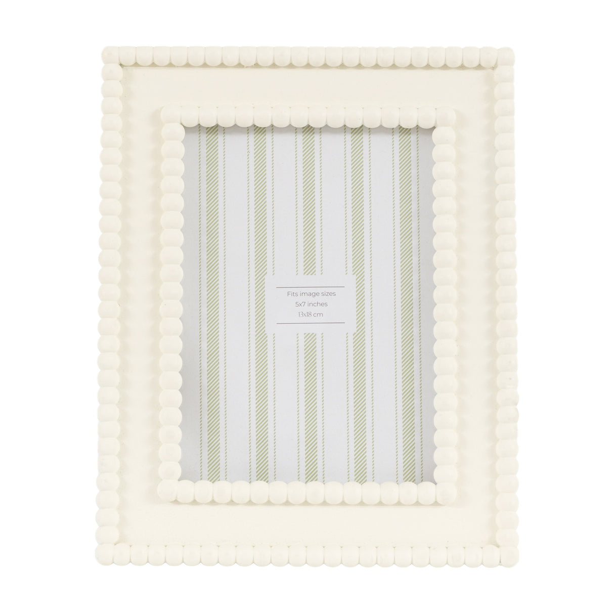Gallery Direct Covane Beaded Photo Frame in white resin with double rounded bead border around a 5x7in aperture, shown upright on a plain background.