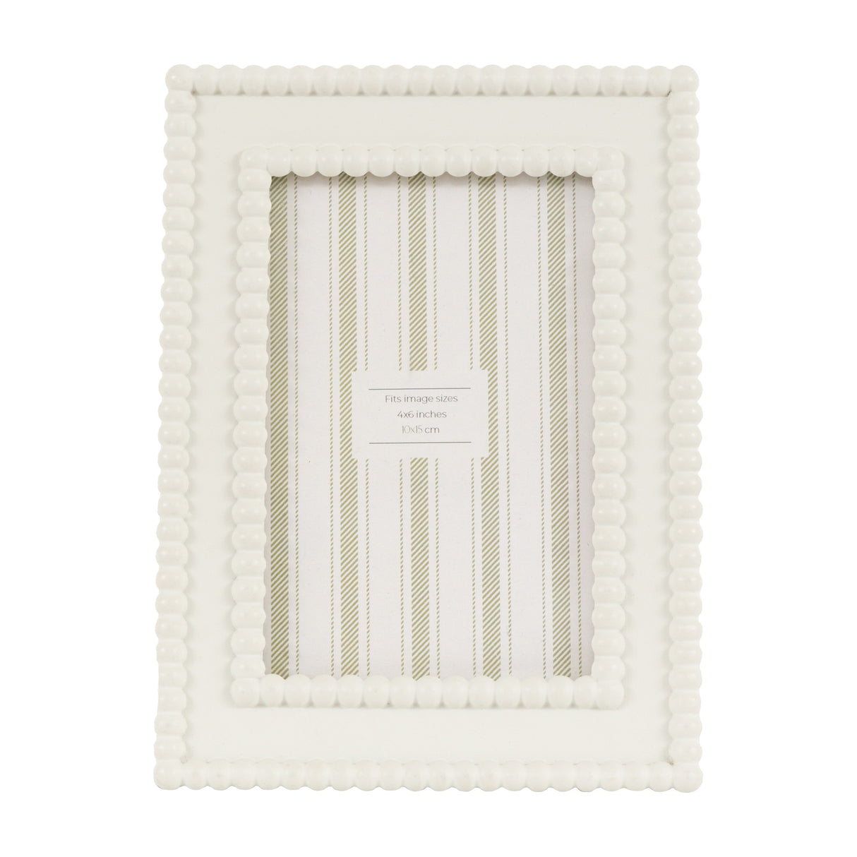 Gallery Direct Covane white resin 4x6in photo frame with double beaded border and glass front in portrait orientation on a plain background.