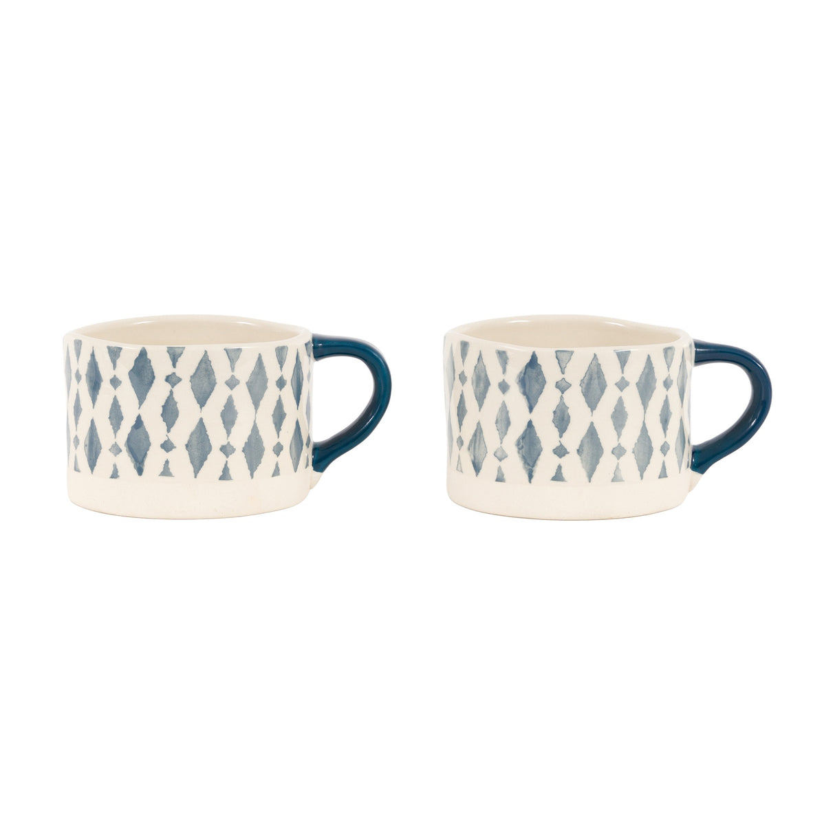 Ikat Diamond Print Ceramic Mugs Set of 2 – Blue