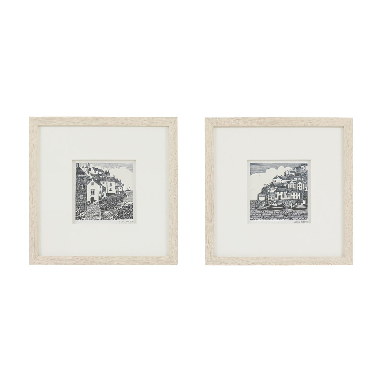 Coastal Tales Framed Linocut Prints Set of 2 – Charcoal