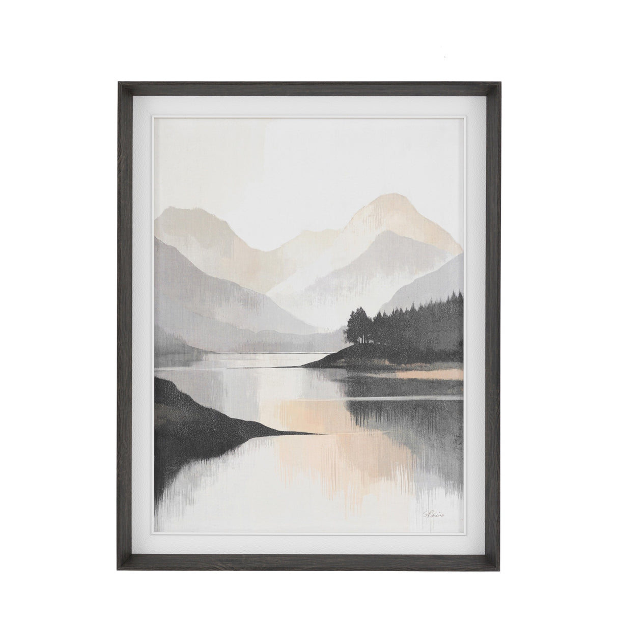 Mountain Reflections Framed Canvas – Grey