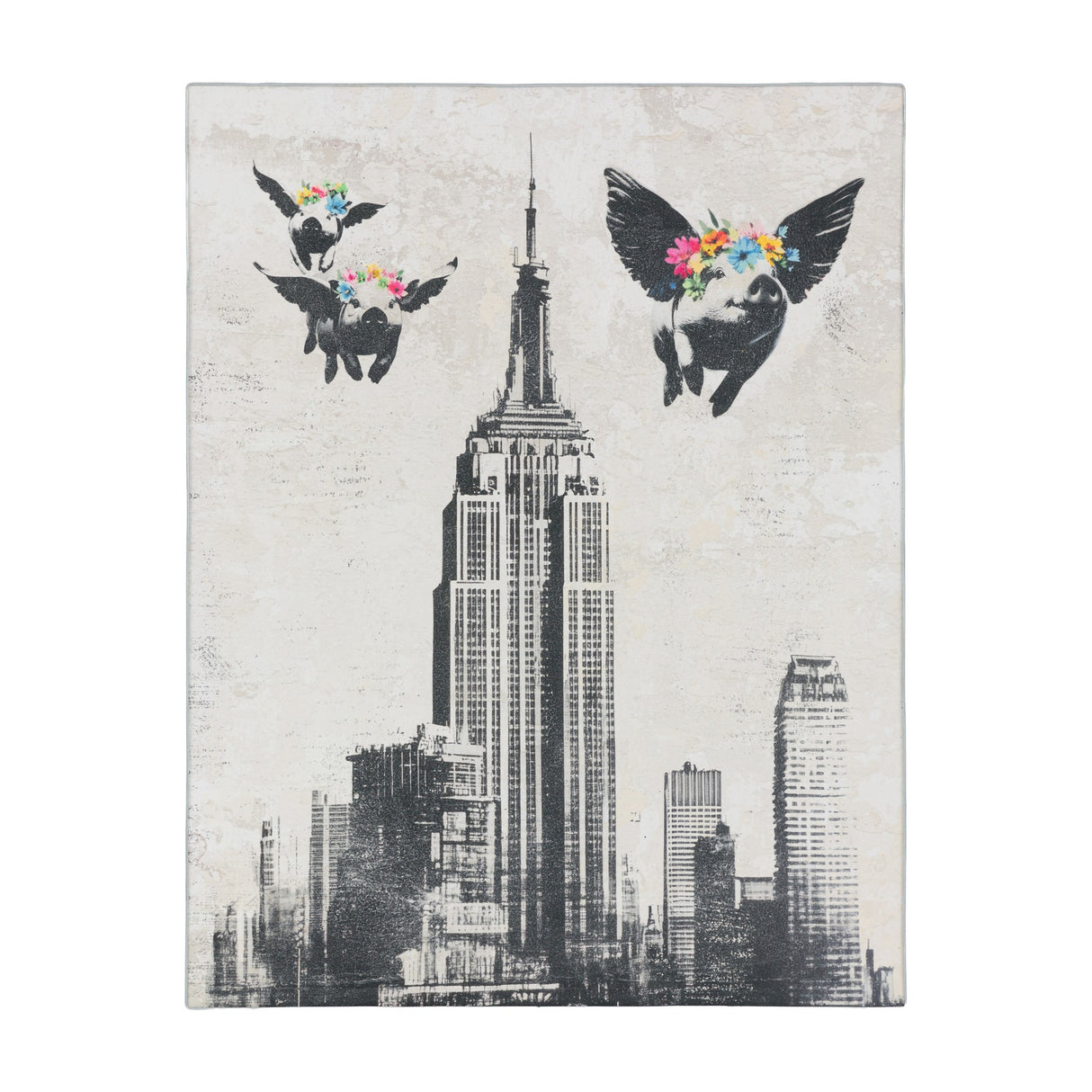 Concrete Dreams II Flying Pigs Framed Canvas – Monochrome