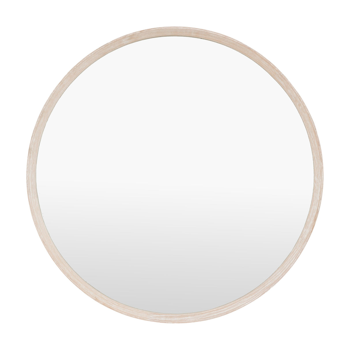 Gallery Direct Nesvane 80cm round wall mirror with slim solid oak frame in a washed oak finish, shown on a plain white background.