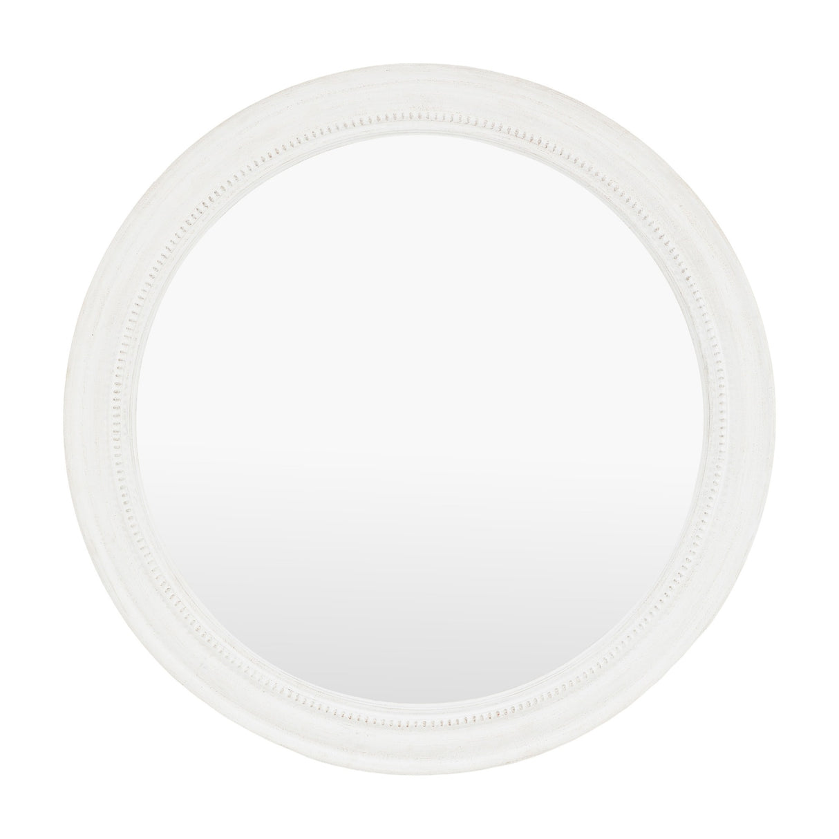 Gallery Direct Thessel Round Mirror in white with a wide domed paulownia wood frame and fine beaded inner edge, shown on a plain white background.