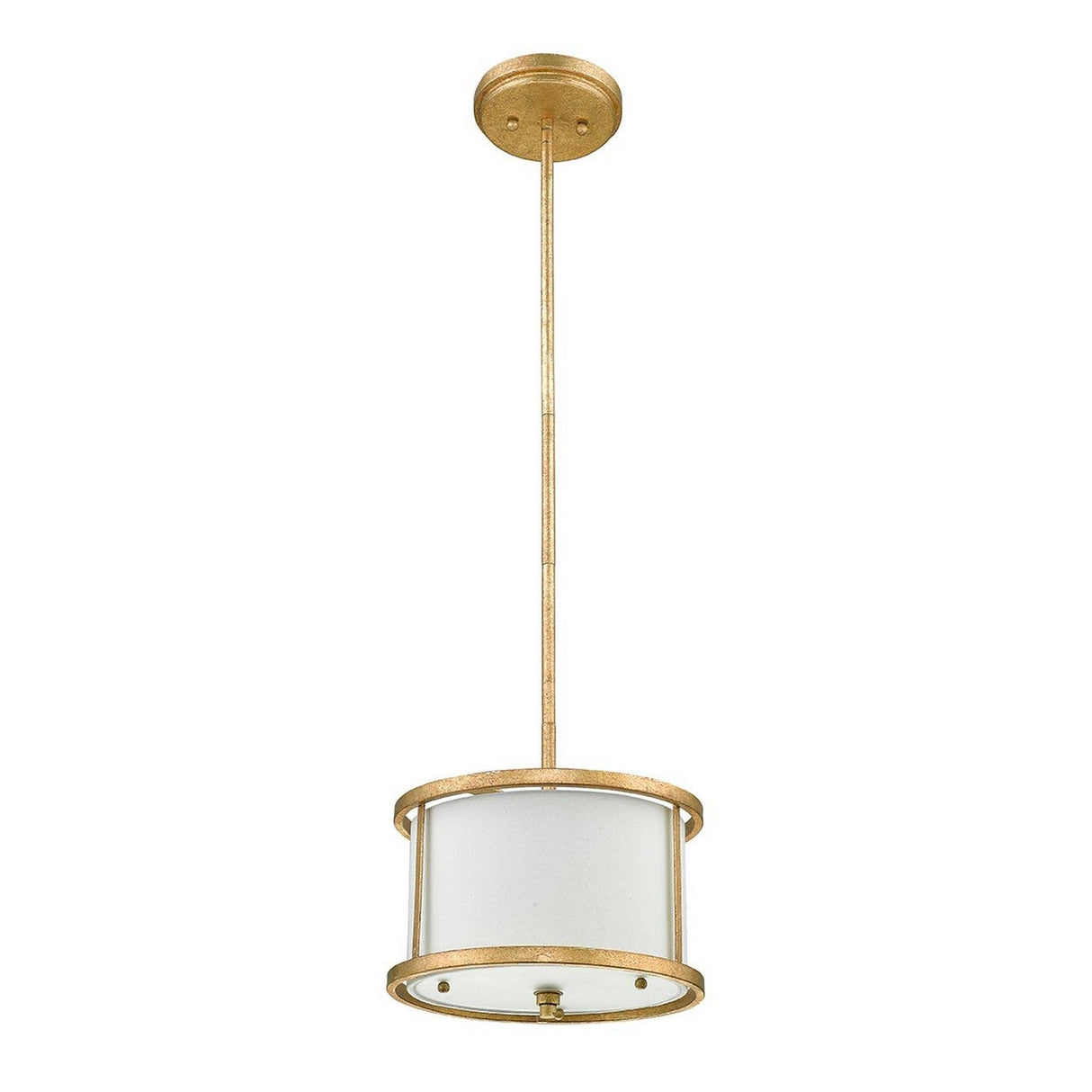 The Lemuria 1 Light Duo-Mount Mini Pendant/Semi-Flush showcases a plush ivory cylindrical shade, elegantly suspended from an adjustable gold-finished rod. Its ceiling mount is tastefully embellished with a Grecian key motif, enriching the sleek and contemporary aesthetic.