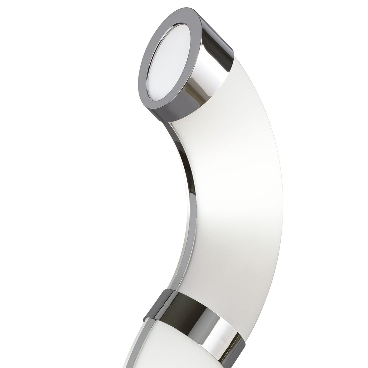 The Guss LED Table Lamp 30K 2700K features a polished chrome finish with white acrylic, offering a modern look and energy-efficient circular LED lighting.