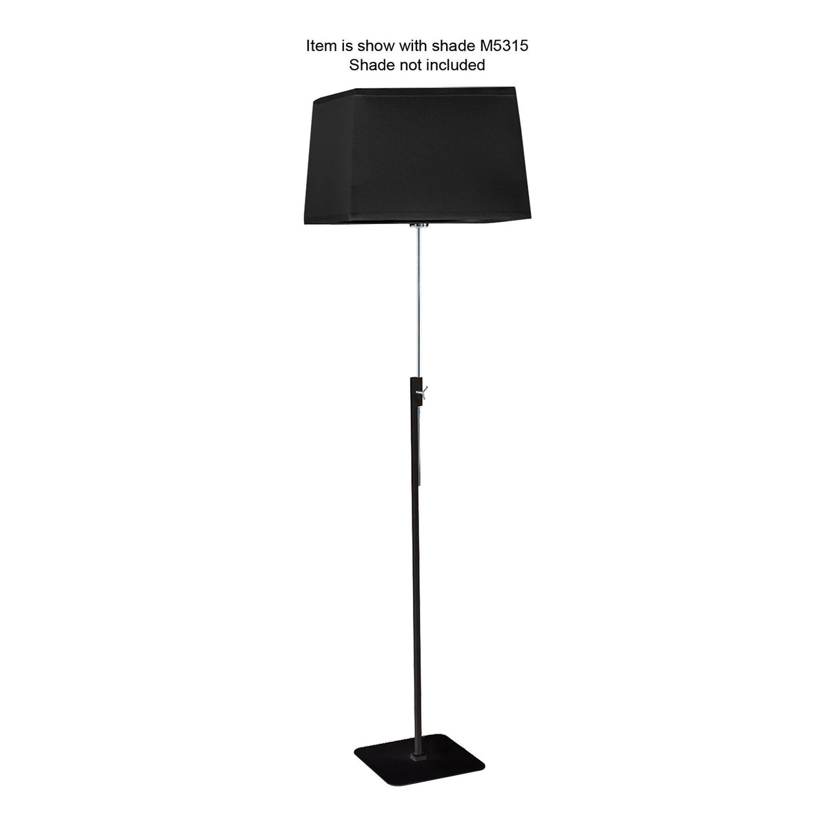 A modern Habana Telescopic 1 Light Floor Lamp in Black & Chrome with a rectangular base. Shown with shade M5315 (not included).
