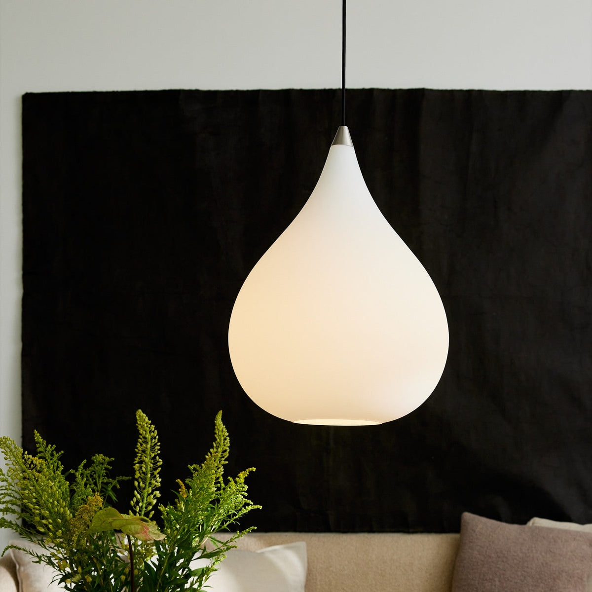 Drops Glass Pendant Light 38cm - Opal & Steel