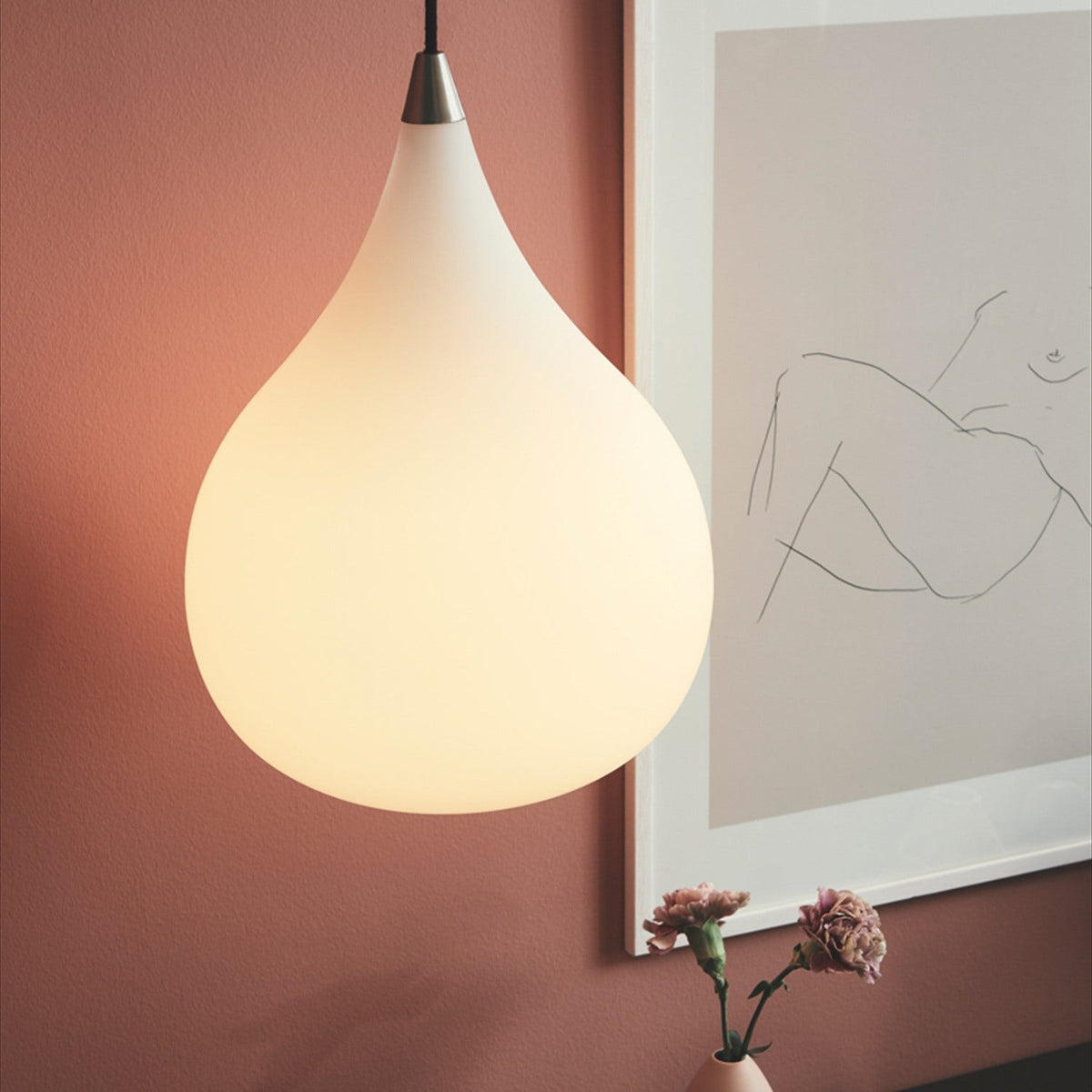 Drops Glass Pendant Light 38cm - Opal & Steel