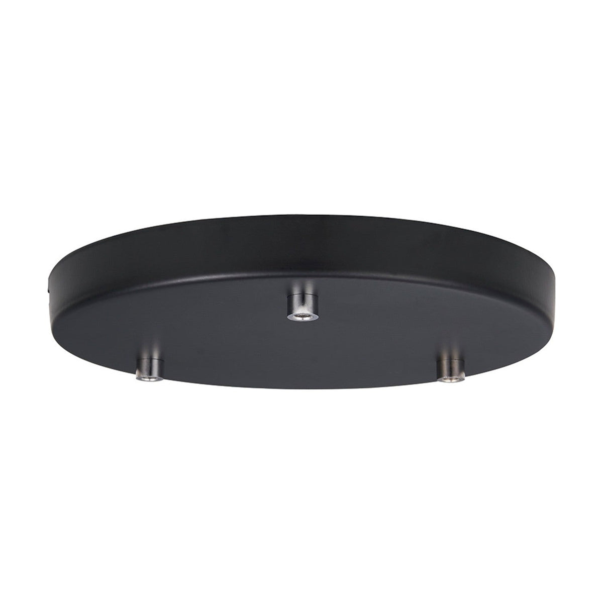Round black 3 Light Ceiling Canopy, 22cm, with three evenly spaced raised cable outlets on a flat matte plate, shown against a plain white background.