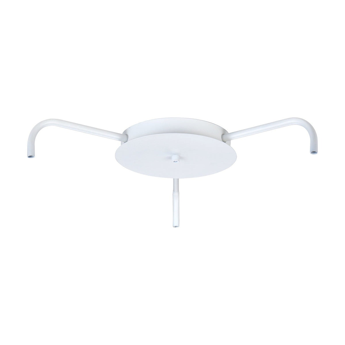 4 Light Ceiling Canopy in white, a round ceiling plate with slim curved arms extending outward and a central drop stub, shown on a plain white background.