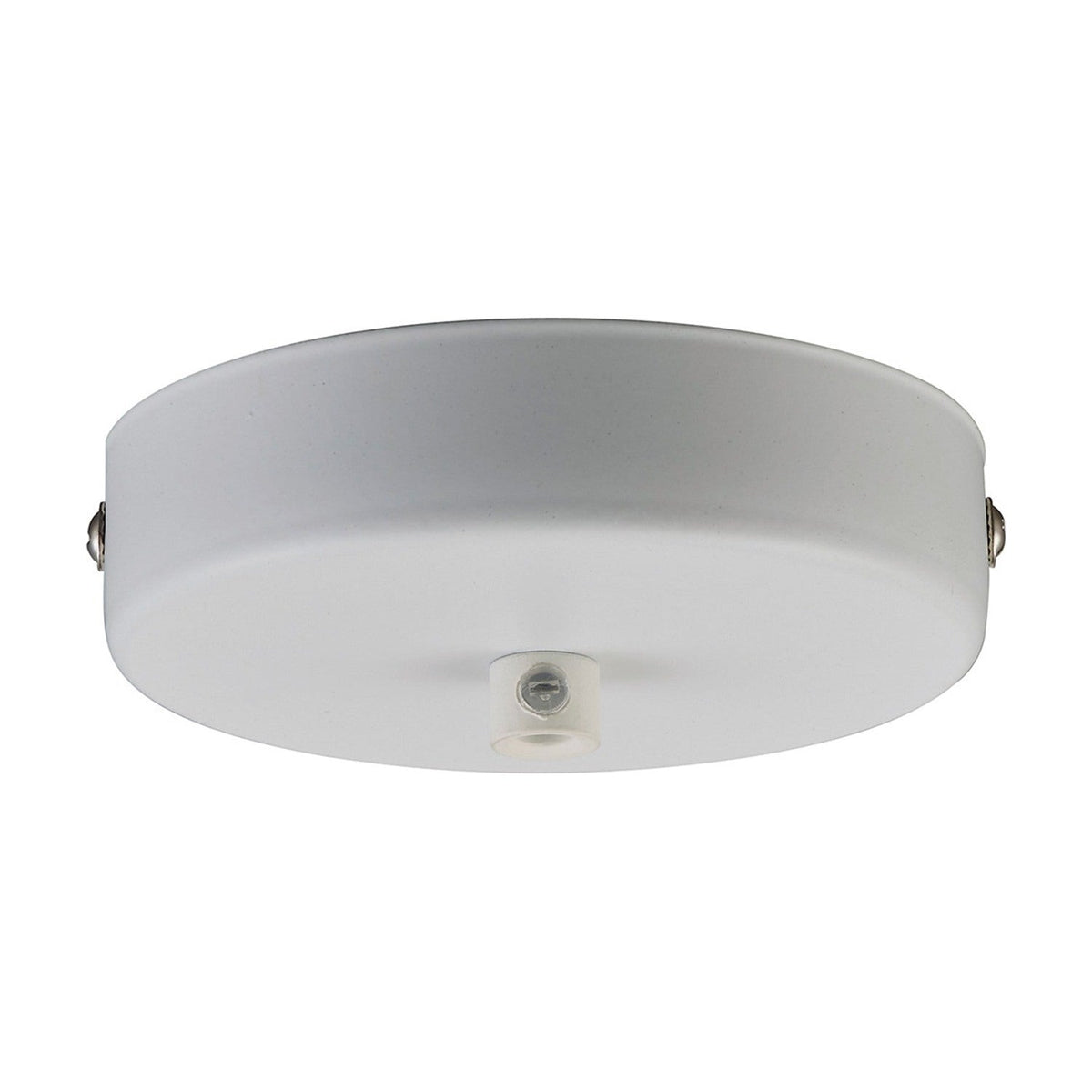 Ceiling Canopy 10cm in white, a round domed ceiling cup with squared edge, central cord grip, and two side mounting lugs, shown on a plain white background.