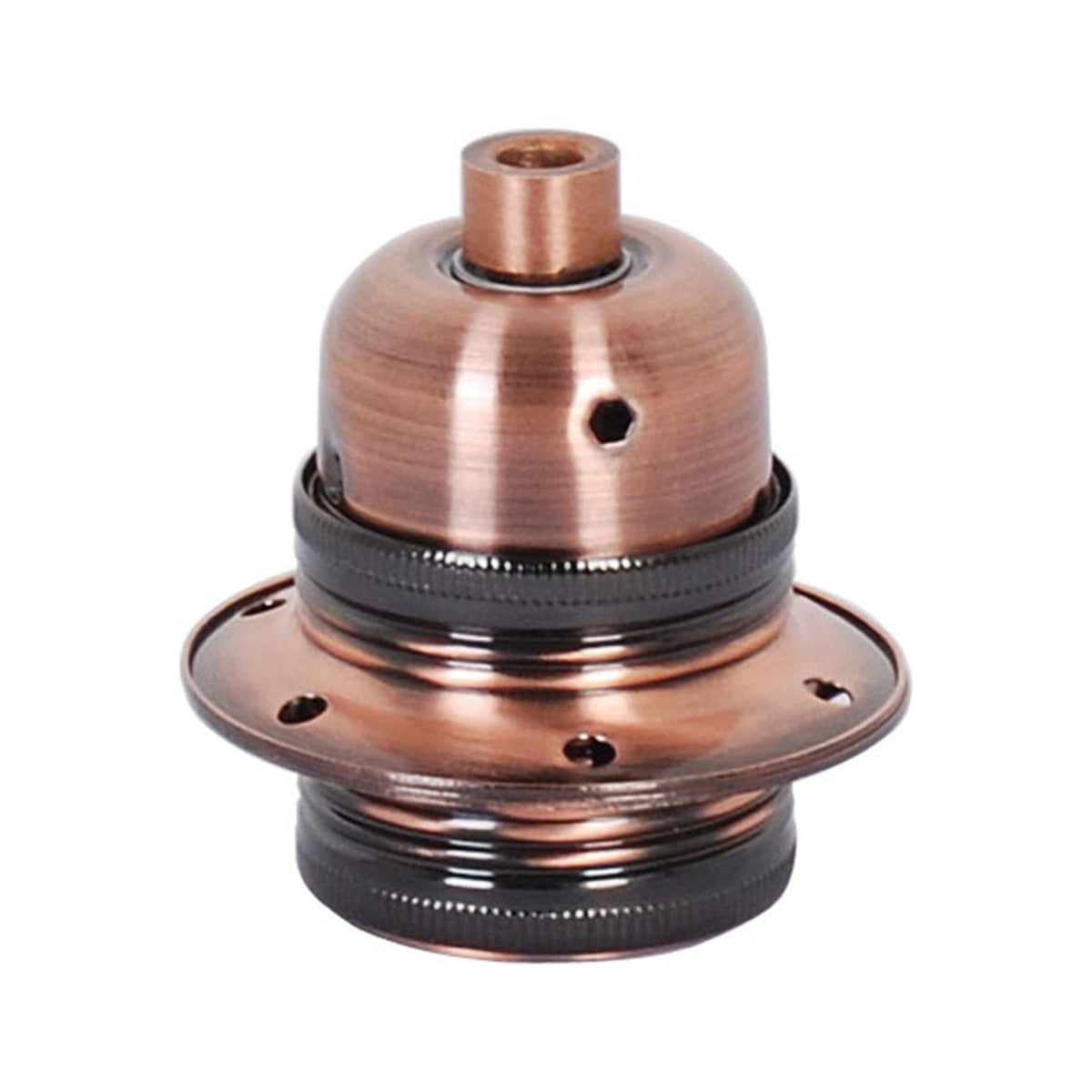 Combi Lampholder E27 in antique copper metal with a domed top, threaded skirt, and wide flanged ring with fixing holes, shown on a plain white background.