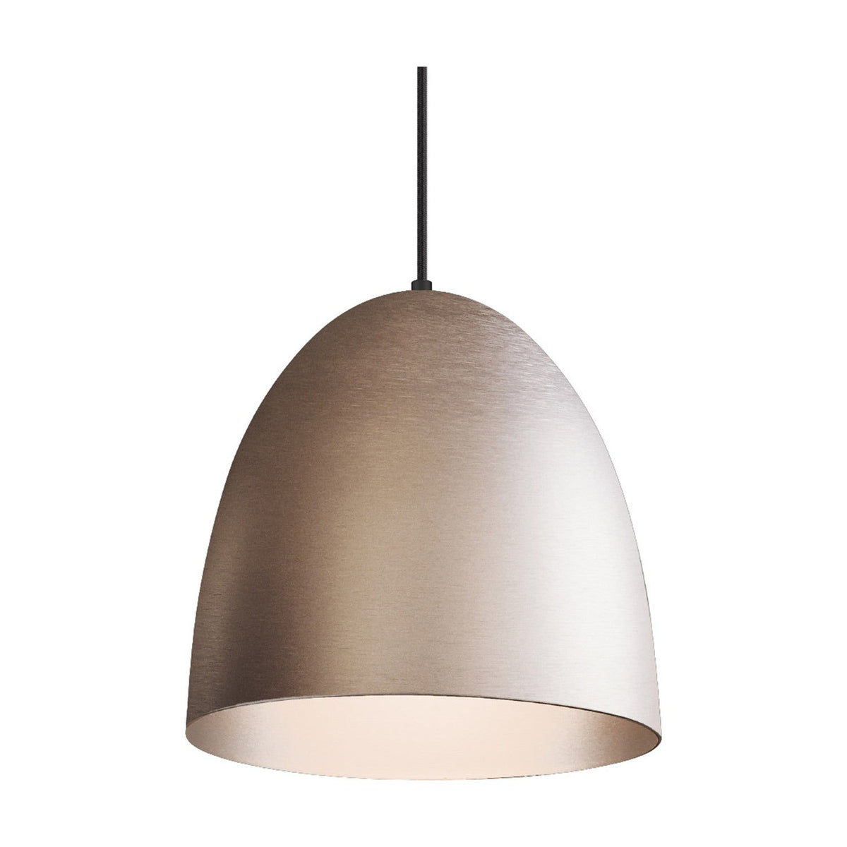 The Classic Oxid Brushed Pendant Light 30cm in bronze, a tall dome-shaped shade with brushed oxidised finish and pale interior lining, on a black cable against a white background.