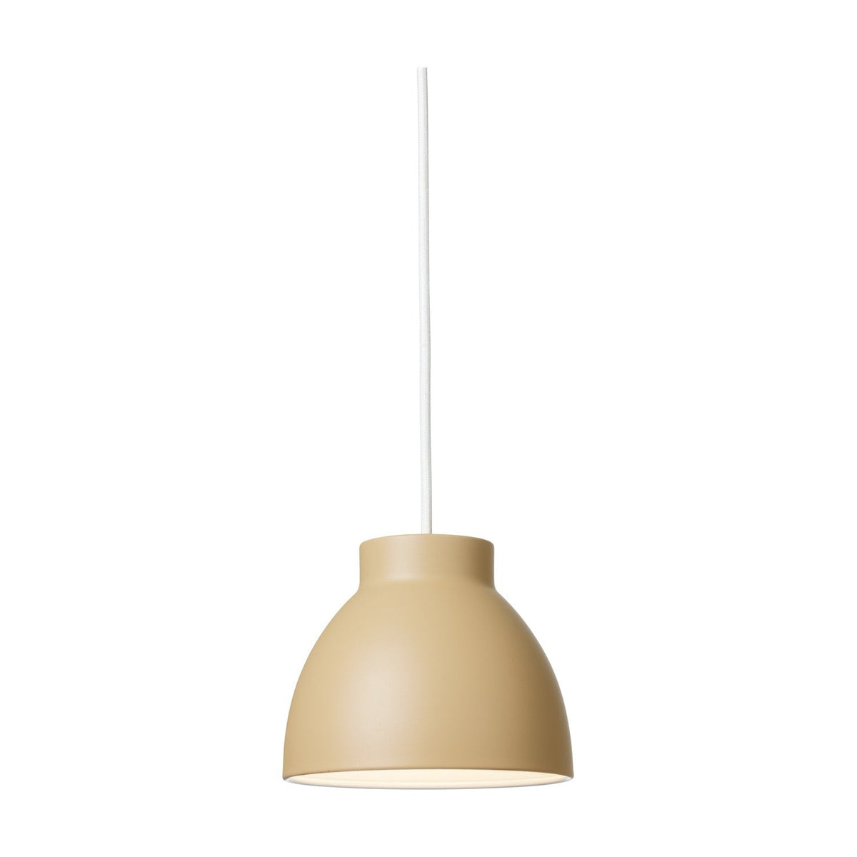 Object Pendant Light 16cm in latte beige, a dome-shaped metal shade with white interior and open rim on a white cord, shown against a plain white background.
