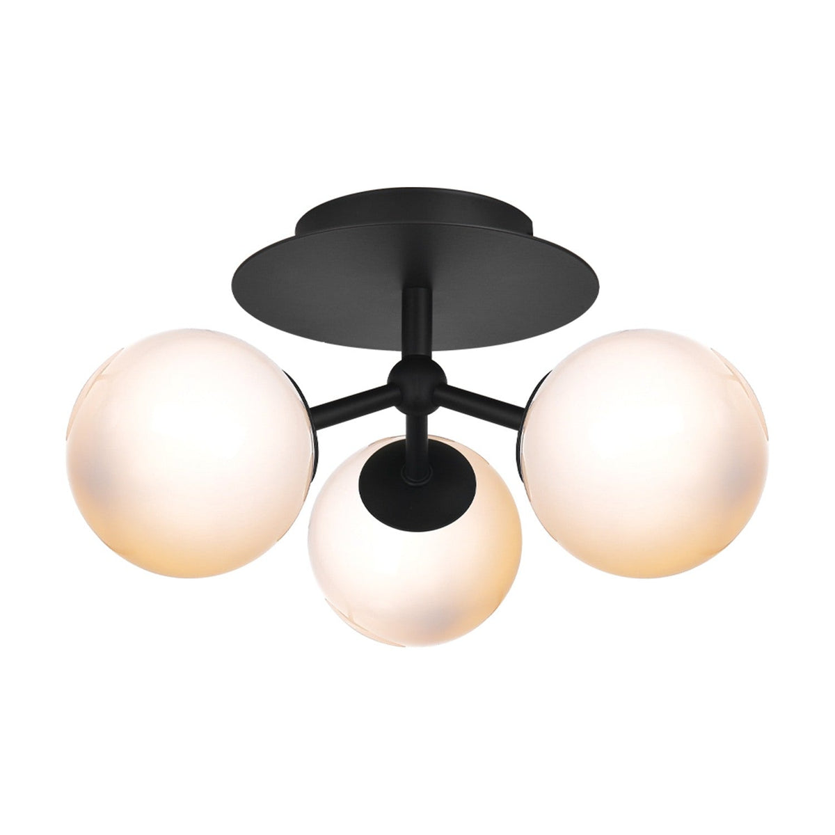 Atom Trio Glass 3 Light Flush Ceiling Light - Black & Opal