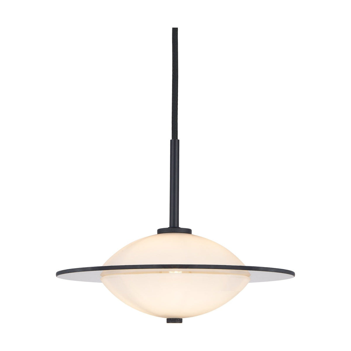 Orbit Glass Pendant Light 24cm - Opal & Black