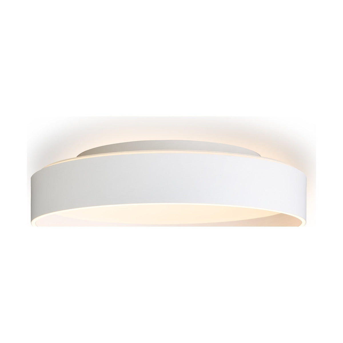 Universal LED 3 Light Flush Ceiling Light 50cm in white, a round drum with a raised inner ring casting upward glow and a recessed diffuser beneath, shown on a plain white background.