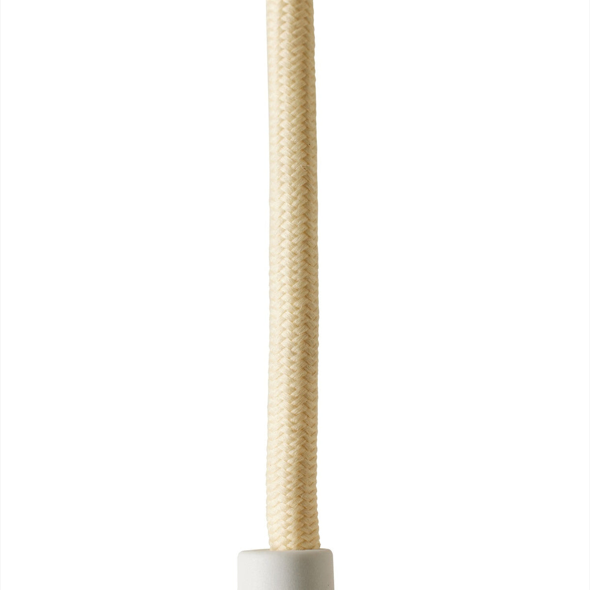 Basic Socket Textile Cable Cord Set 2m in cream, showing a cream braided fabric flex running into a white moulded E27 lampholder with a ribbed shoulder, on a plain white background.