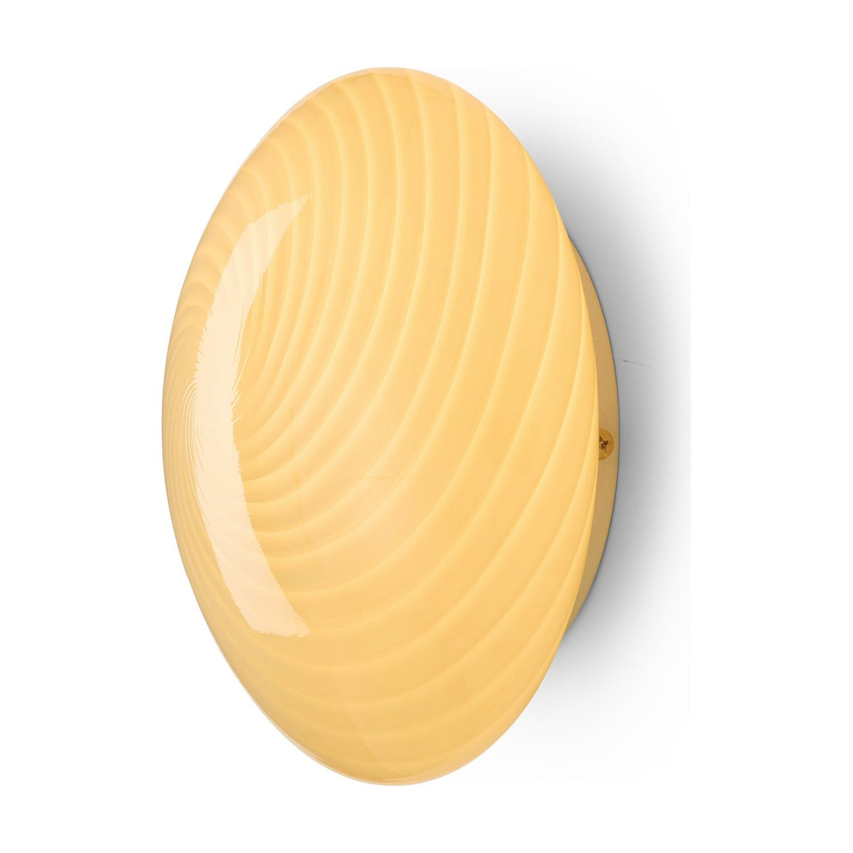 Candy Flush Ceiling Light 30cm in cream, a shallow opal glass dome with a swirling twisted-flute rib pattern, fixed with a small brass screw, shown on a plain white background.