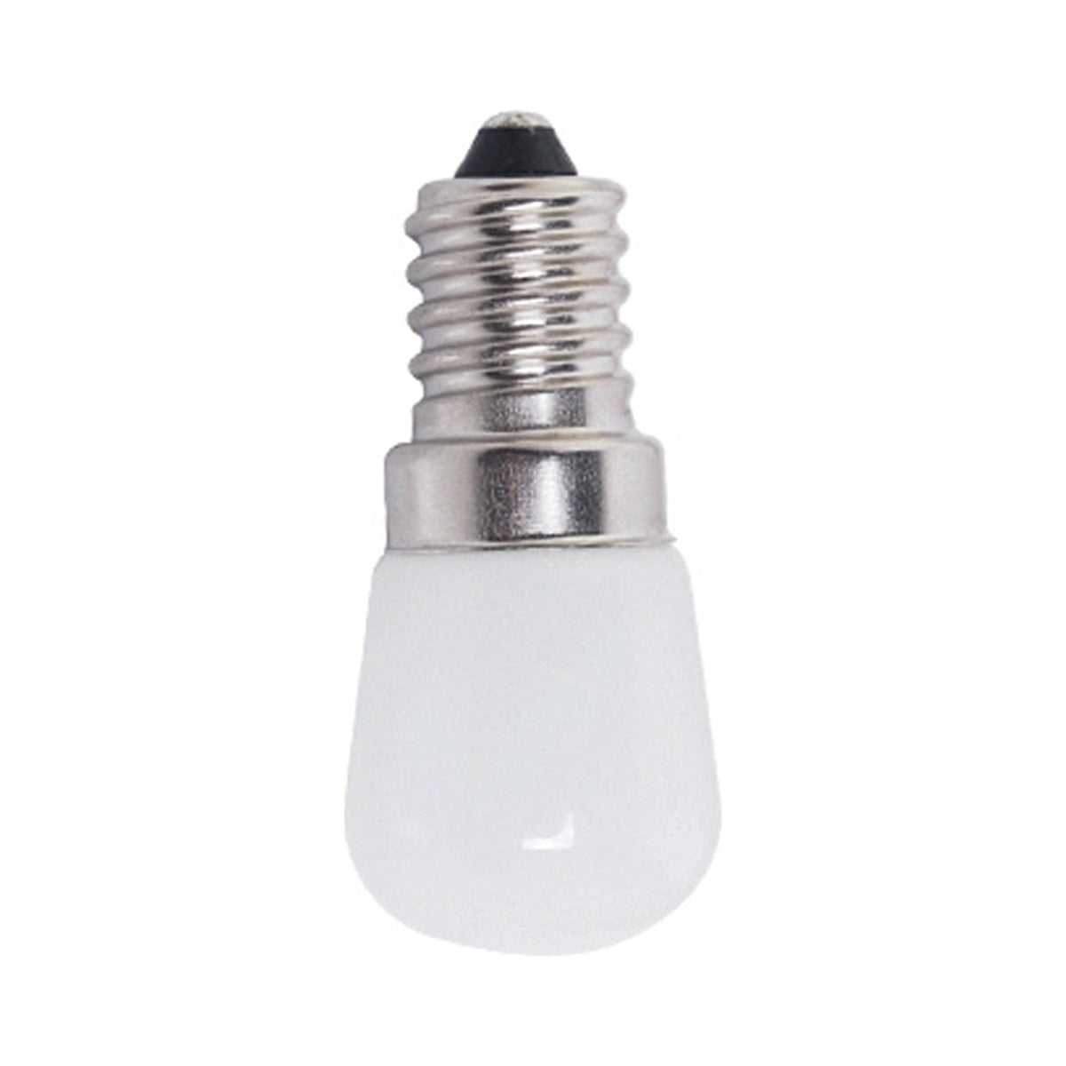 Colors LED Perfume-Size E14 2.5W Bulb with a slim white opal glass body and ribbed silver E14 screw cap, shown on a plain white background.