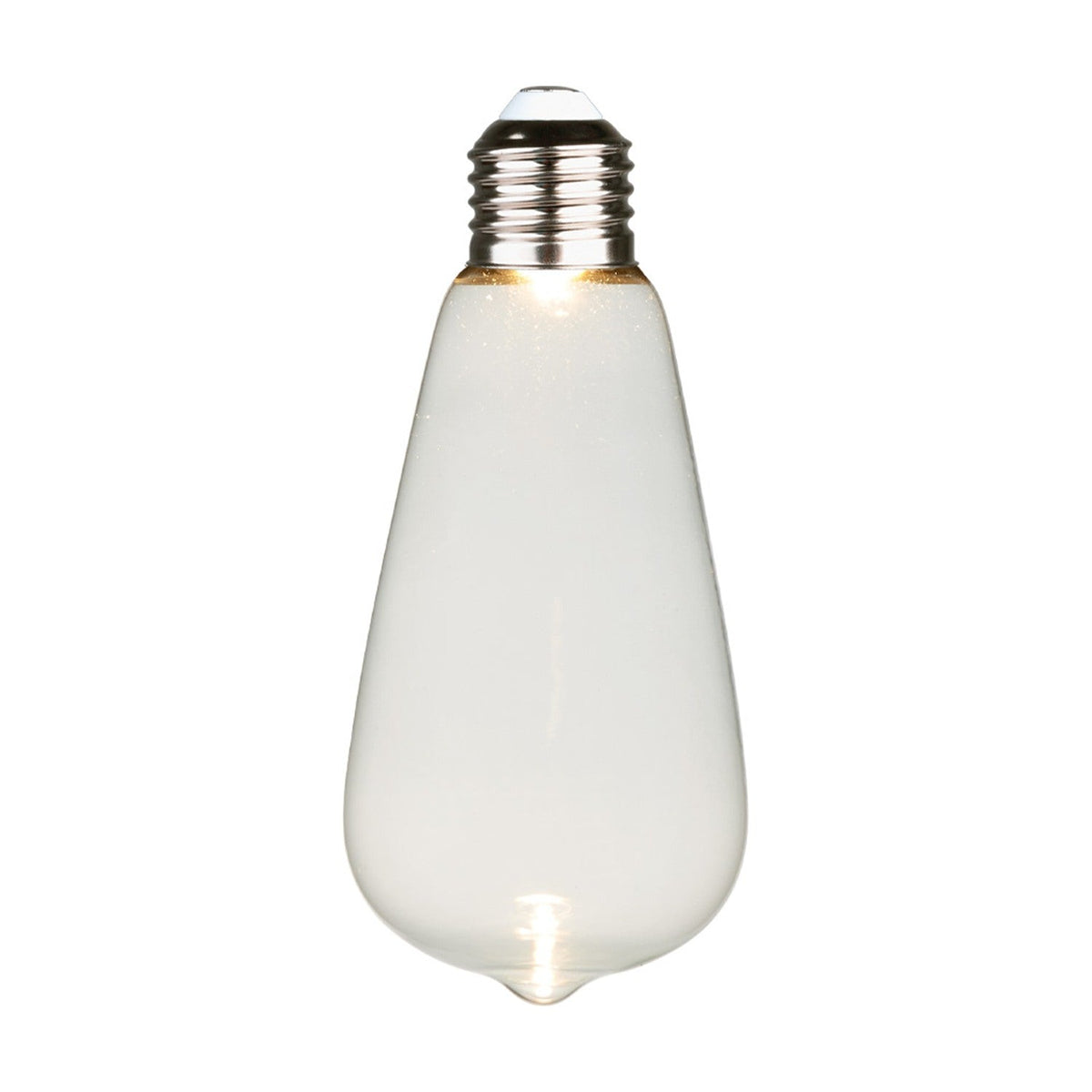Colors Ghost LED Drop E27 2.5W bulb with a clear teardrop glass shape, opal white lower half fading to clear glass, and a silver screw cap, shown on a plain white background.