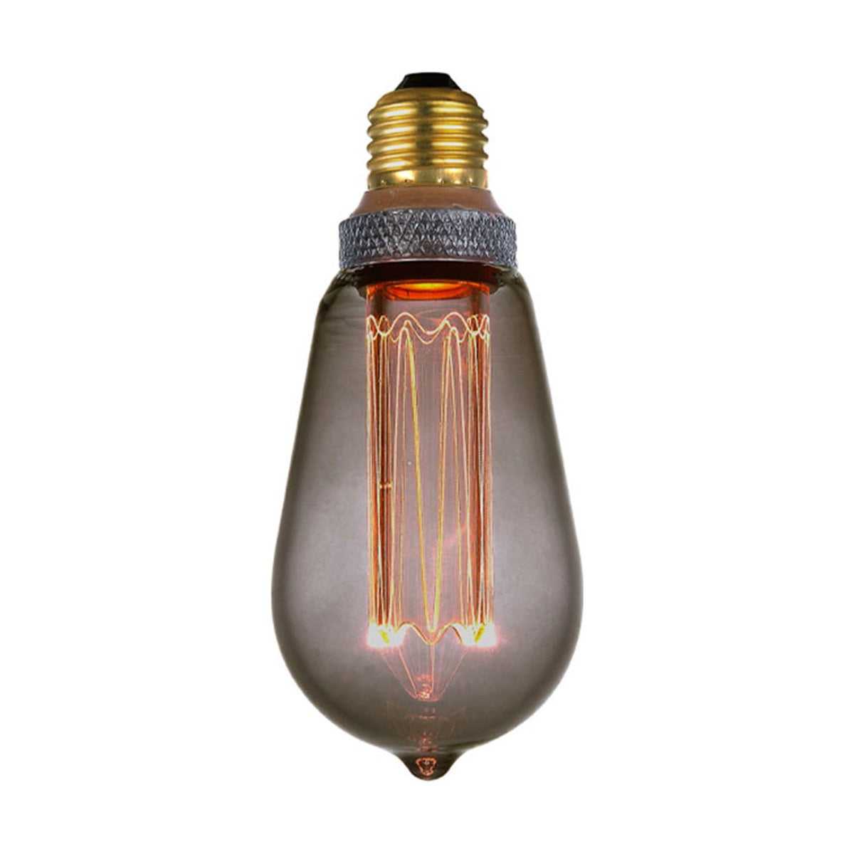 Colors LED Drop G64 E27 Dimmable 3-Step Bulb in smoke glass with visible vertical filament column and teardrop shape, shown on a plain white background.