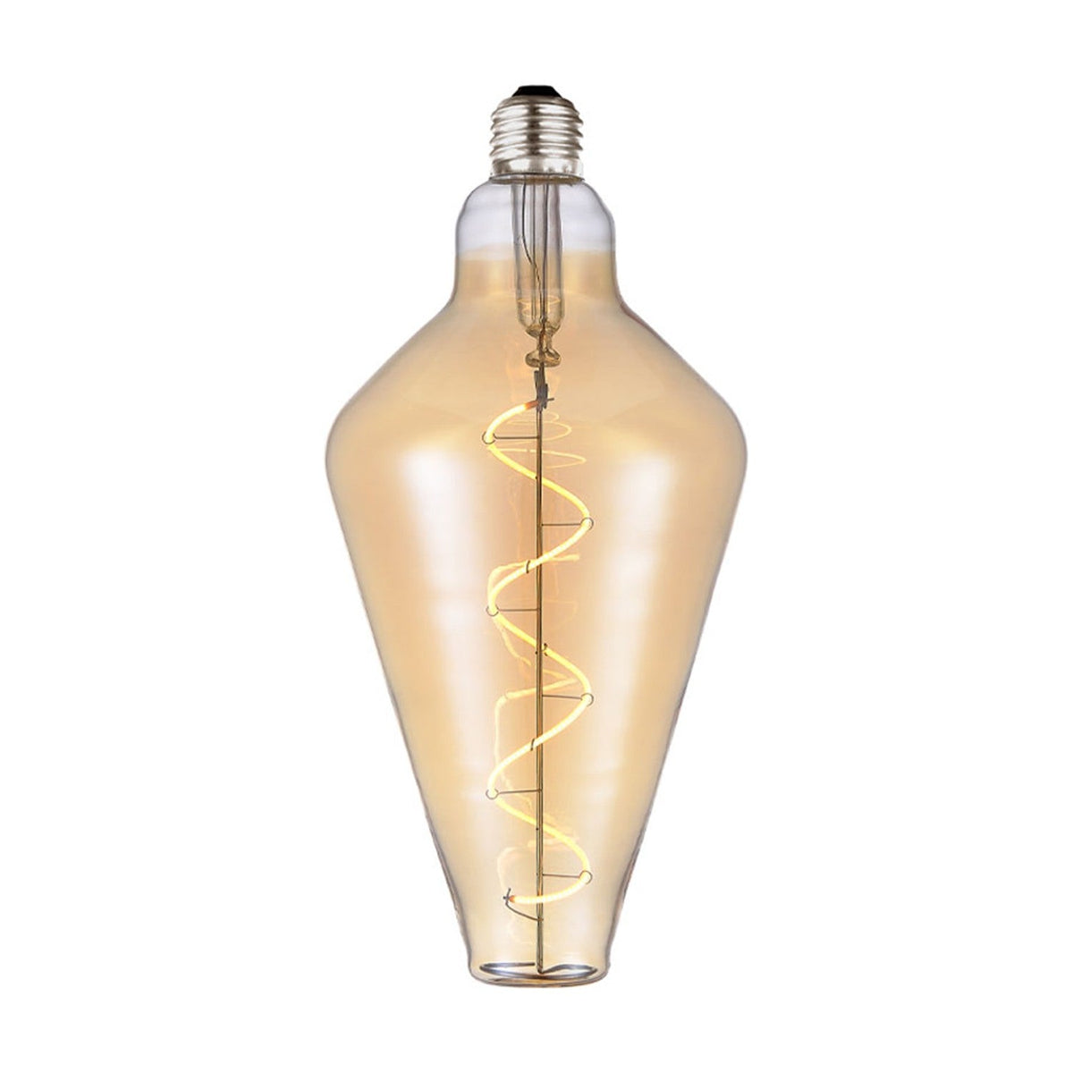Colors Cone E27 2W 3-Step Memory Bulb 125mm in amber glass, cone-shaped with a wide shoulder tapering to a narrow base, spiral filament and silver screw cap, shown on a plain white background.