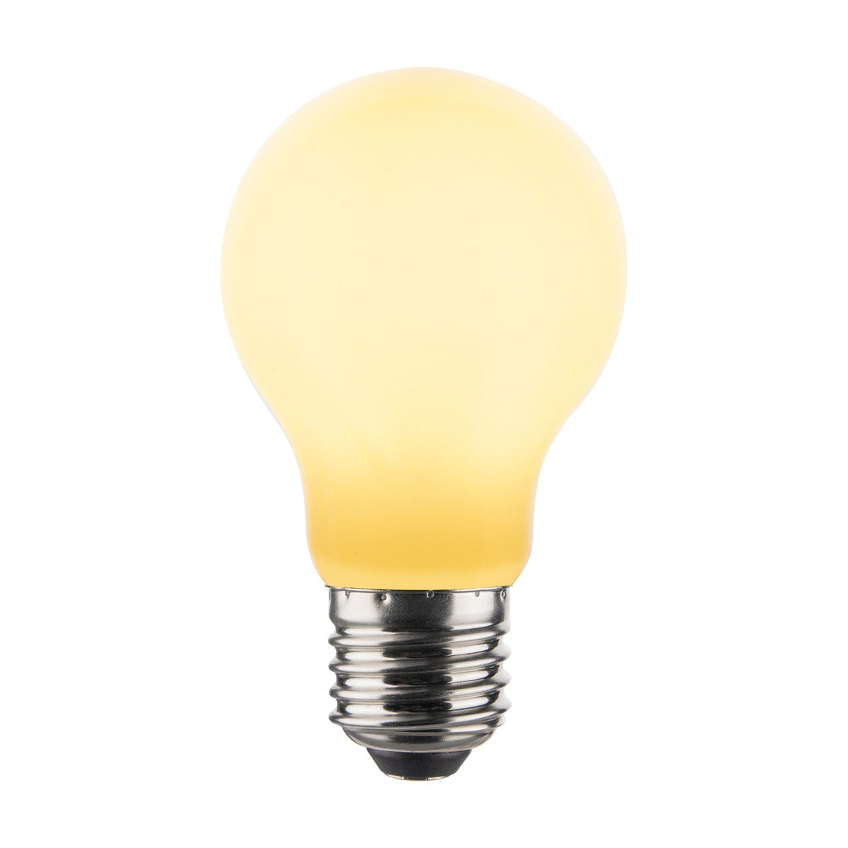 Colors Standard A60 7.5W 3-Step Memory Bulb in opal white glass, pear-shaped with an even glow, silver E27 screw cap, shown on a plain white background.