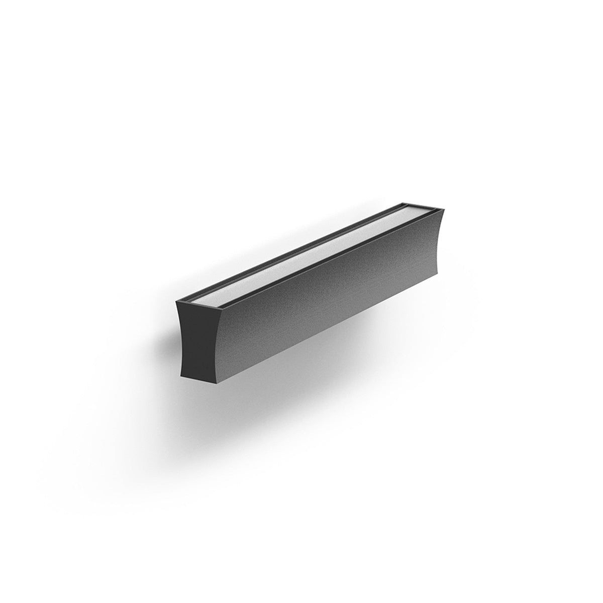 Hanok 41cm linear LED wall light in matt black with diffuser panel, shown at an angle on a plain white background.