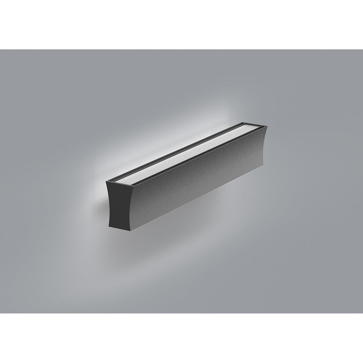 Hanok 41cm linear LED wall light in matt black with diffuser panel, mounted horizontally on a light grey wall casting an ambient glow.