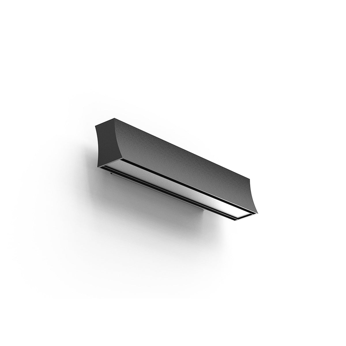 Hanok 41cm linear LED wall light in matt black, shown at an angle on a plain white background with a slim diffuser along the underside.