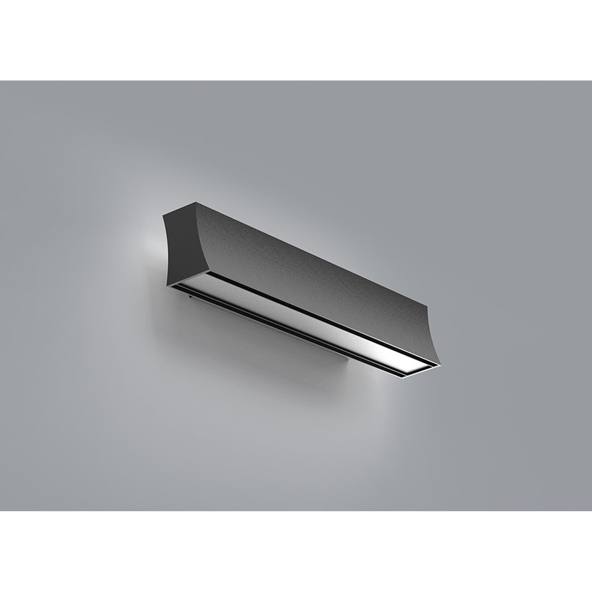 Hanok 41cm linear LED wall light in matt black, horizontally mounted with diffuser panel casting warm white wash on a plain grey wall.