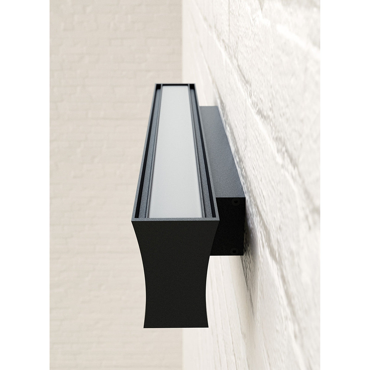 Hanok 41cm linear LED wall light in matt black, mounted horizontally on a textured white wall with a frosted diffuser panel.