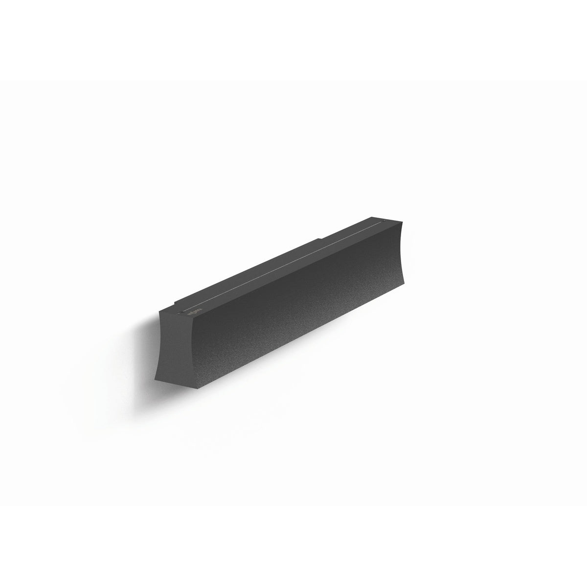 Hanok 41cm linear LED wall light in matt black with slim curved aluminium housing and diffuser panel, shown on a plain white background.
