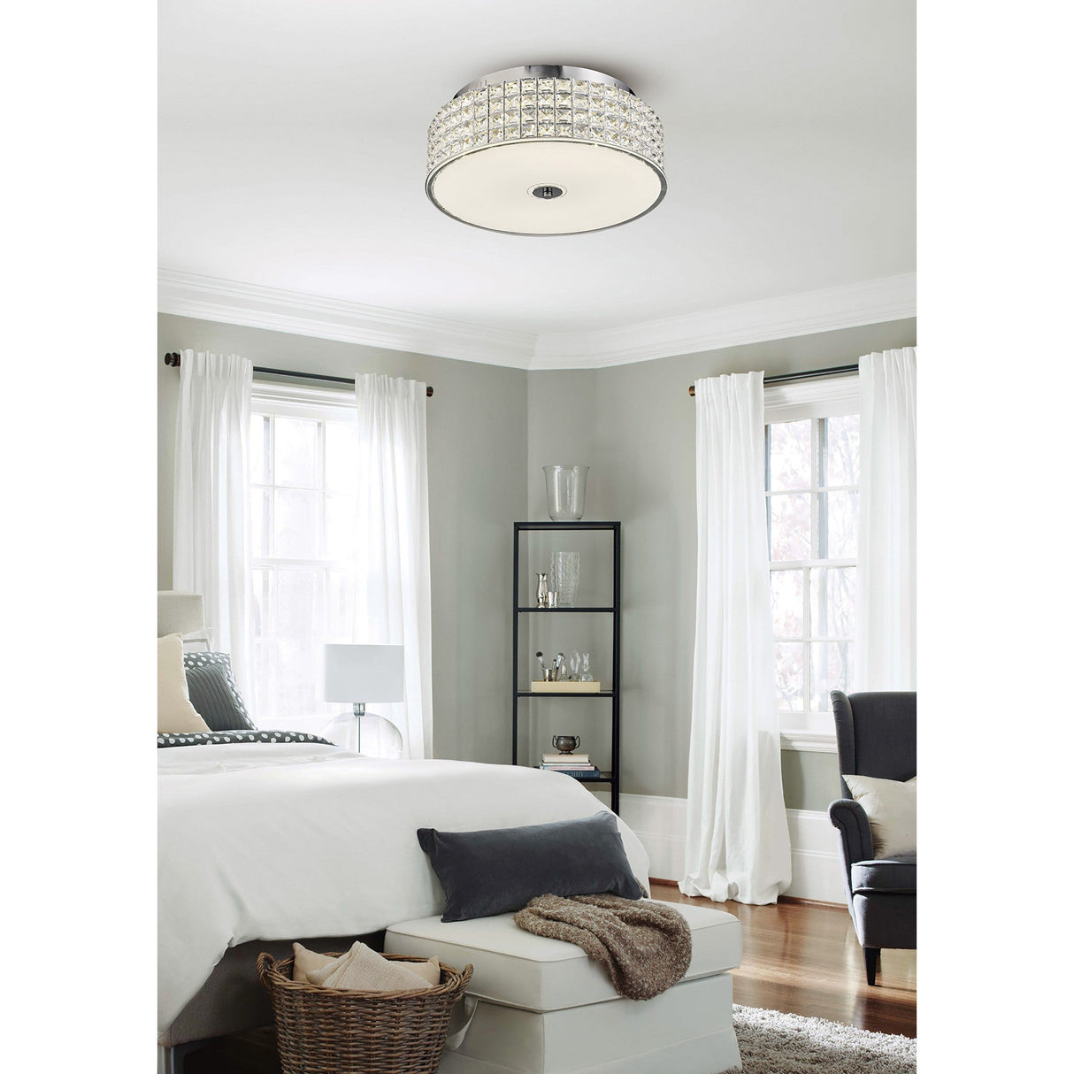 Hawthorne Round LED Crystal Flush Ceiling Light 4000K 30W - Polished Chrome