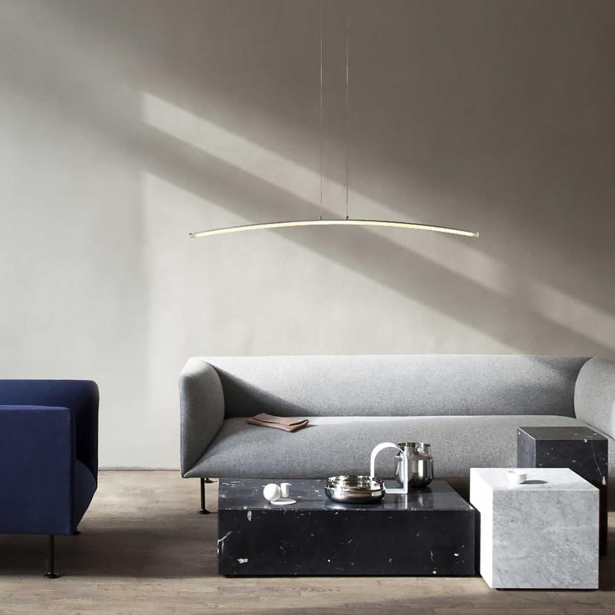 Hemisferic 110cm LED Linear Suspension Light 28W 3000K Bar - Chrome