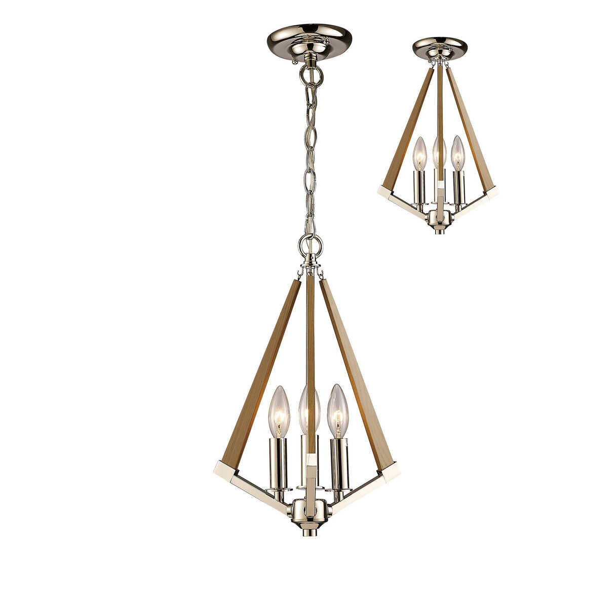Hilton 30cm Tetragonal 3 Light Wood Chandelier - Nickel & Taupe