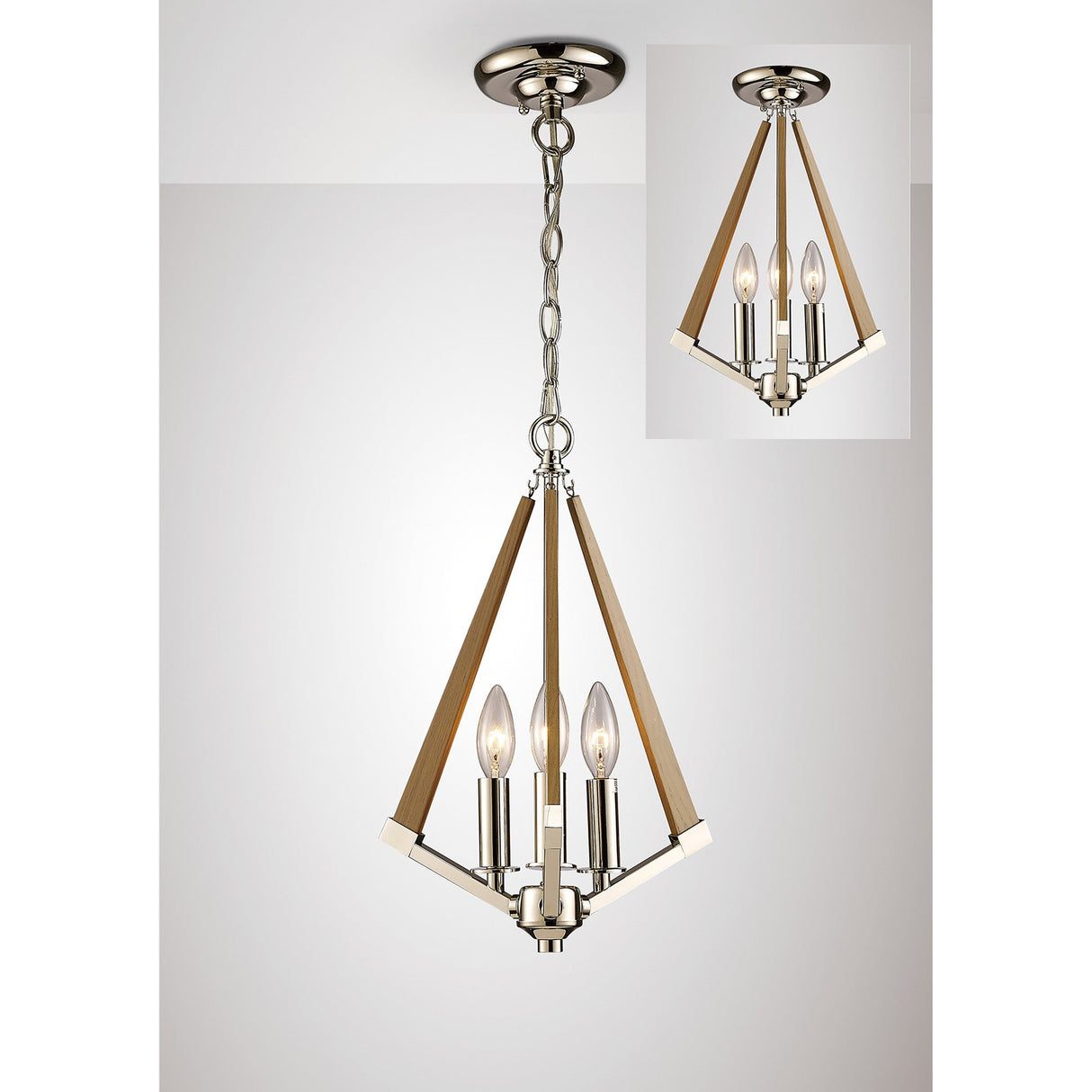 Hilton 30cm Tetragonal 3 Light Wood Chandelier - Nickel & Taupe